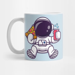 Cute Astronaut With Pizza And Soda Cartoon Mug